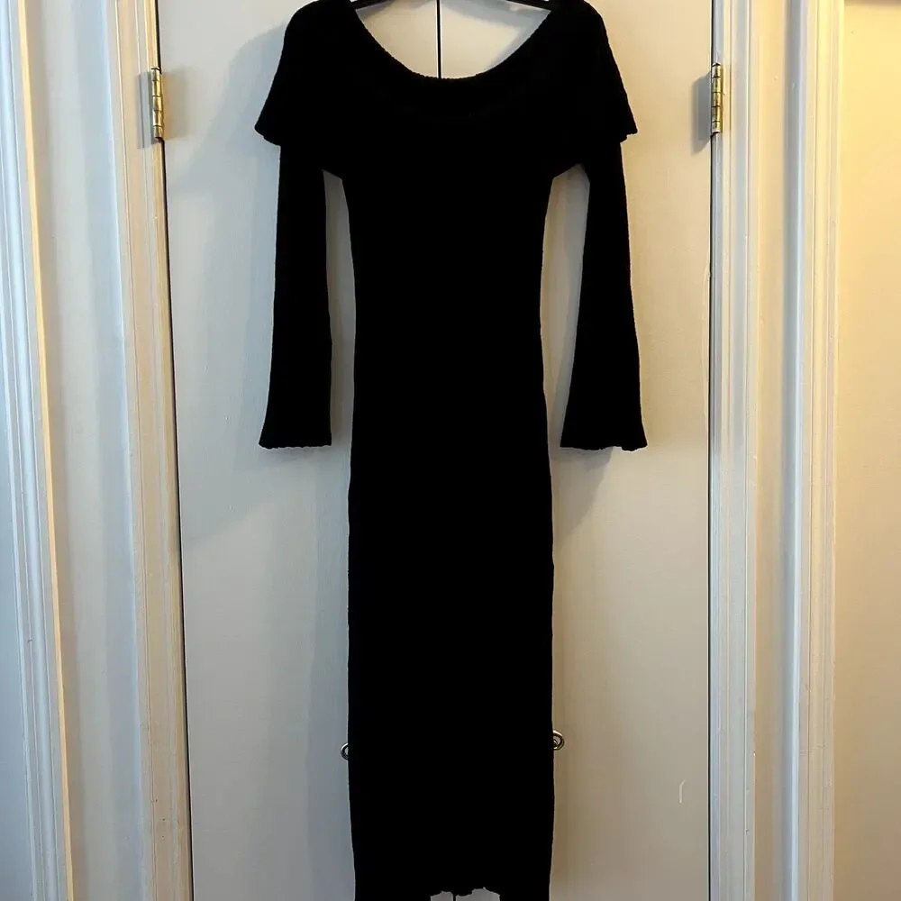 Meshki Stefania Off Shoulder Knit Midi Long Sleeve Dress Black size M New - Picture 5 of 7